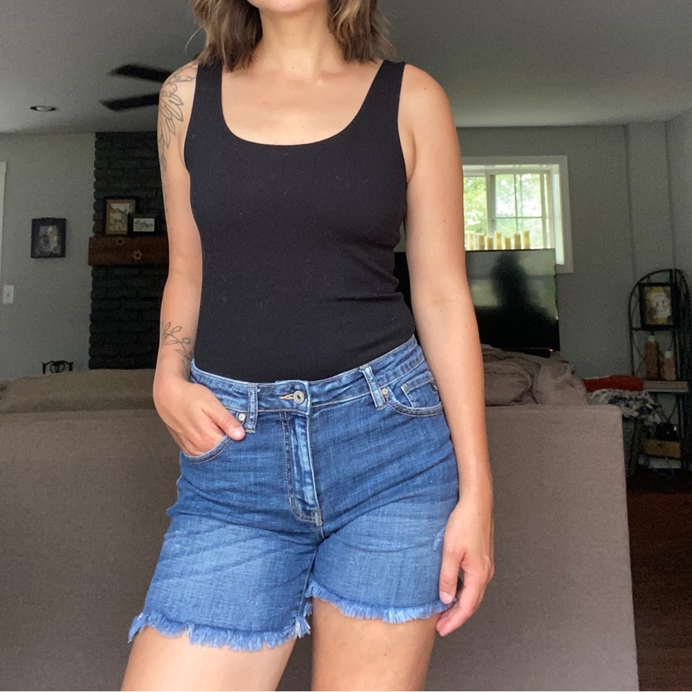 KanCan High Rise Frayed Hem Shorts
